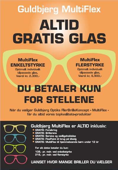 Guldbjerg MultiFlex, altid gratis glas.